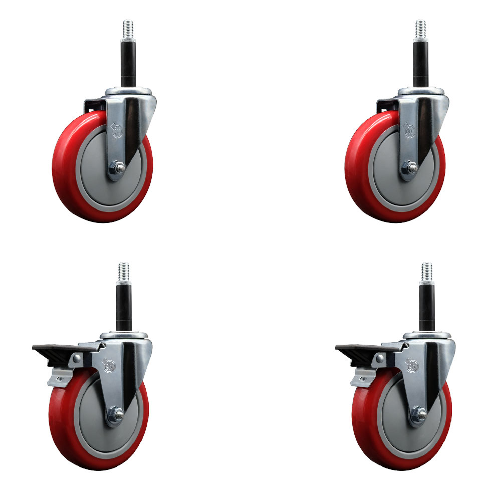 SCC-EX20S514-PPUB-RED-2-PLB-2-34 Polyurethane Swivel Expanding Stem Caster with 5 in. Red Wheels & 0.75 in. Stems - Set of 4
