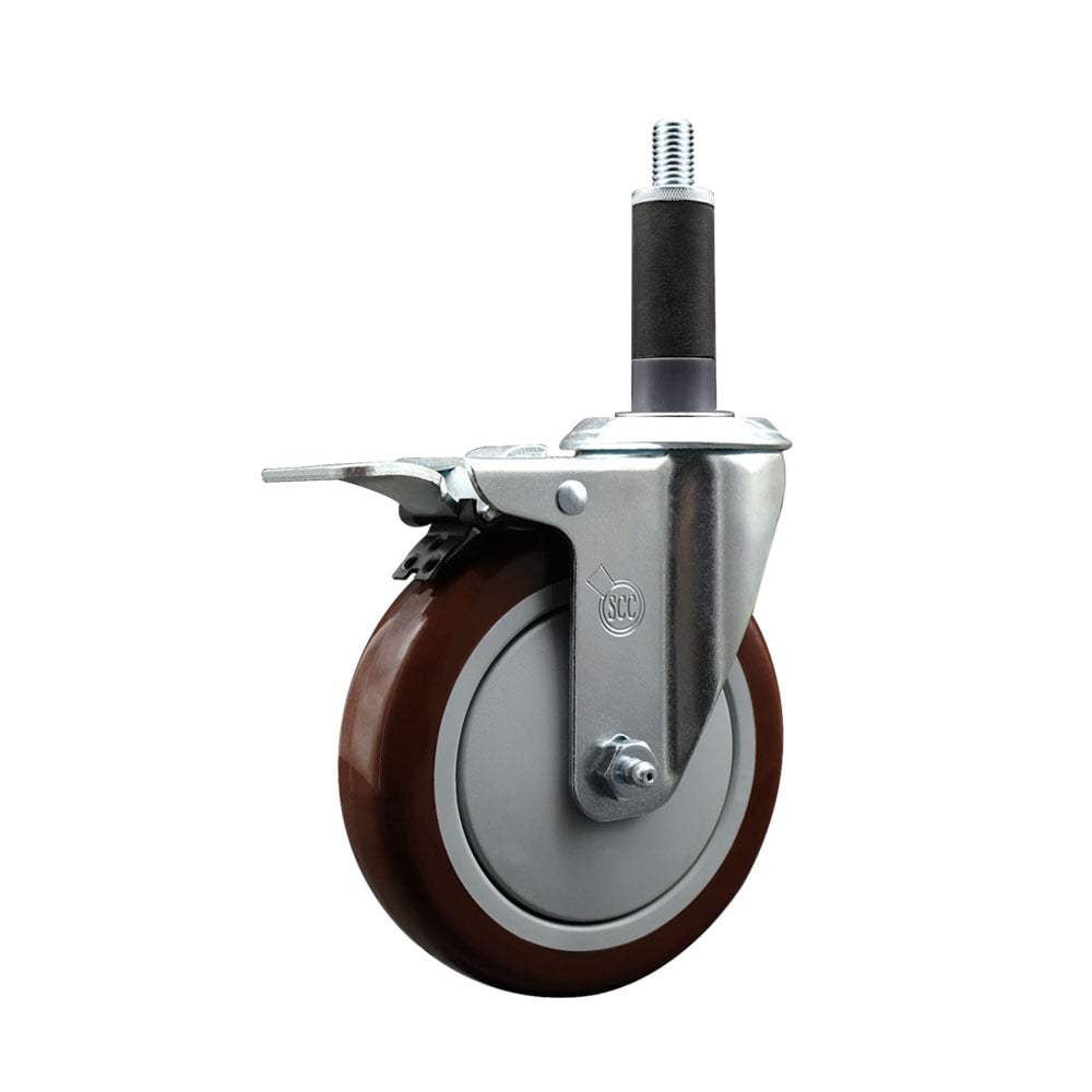 SCC-EXTTL20S514-PPUB-MRN-1 Polyurethane Expanding Stem Swivel Caster with 5 in. Maroon Wheel & 1 in. Stem & Total Locking Brake