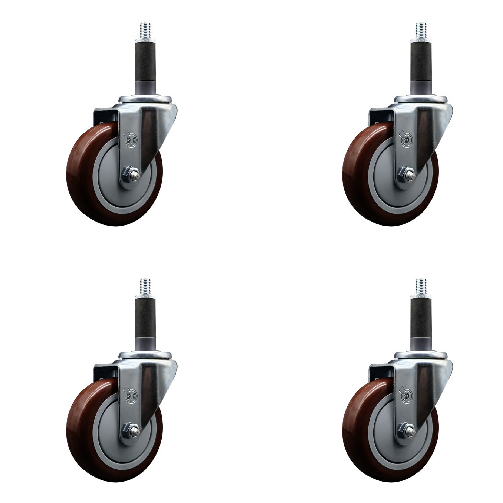 SCC-SSEX20S414-PPUB-MRN-1-4 Stainless Steel Polyurethane Swivel Expanding Stem Caster with 4 in. Maroon Wheels & 1 in. Stems - Set of 4