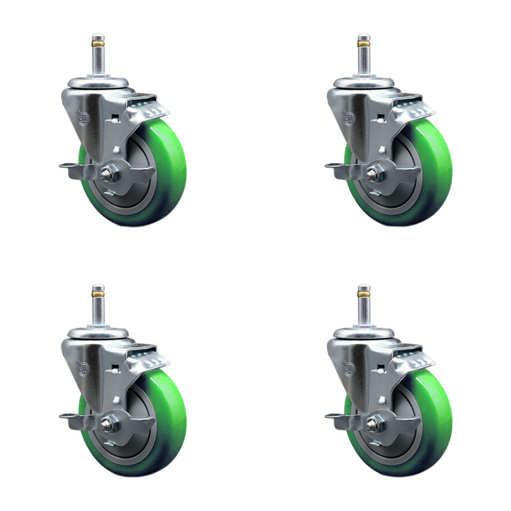 SCC-GR20S414-PPUB-GRN-TLB-716138-4 Polyurethane Swivel Grip Ring Stem Caster with 4 x 1.25 in. Green Wheels & 0.43 in. Stems - Set of 4