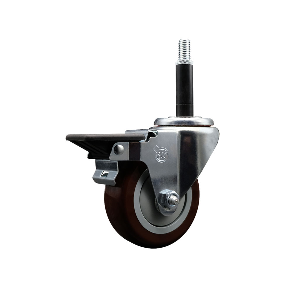 SCC-EX20S3514-PPUB-MRN-PLB-34 Polyurethane Expanding Stem Swivel Caster with 3.5 in. Maroon Wheel & 0.75 in. Stem & Posi Locking Brake