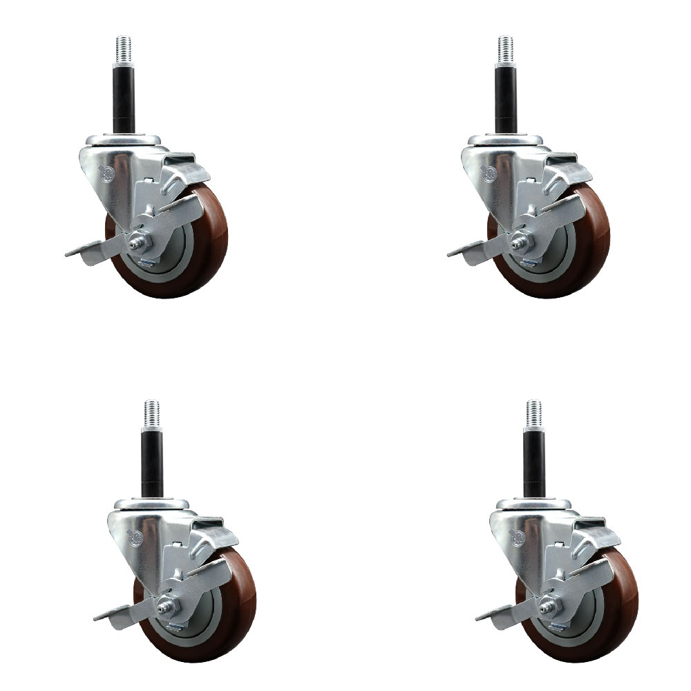 SCC-EX20S3514-PPUB-MRN-TLB-34-4 Polyurethane Swivel Expanding Stem Caster with 3.5 in. Maroon Wheels & 0.75 in. Stems - Set of 4