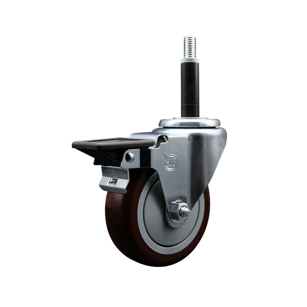 SCC-EX20S414-PPUB-MRN-PLB-34 Polyurethane Expanding Stem Swivel Caster with 4 in. Maroon Wheel & 0.75 in. Stem & Posi Locking Brake