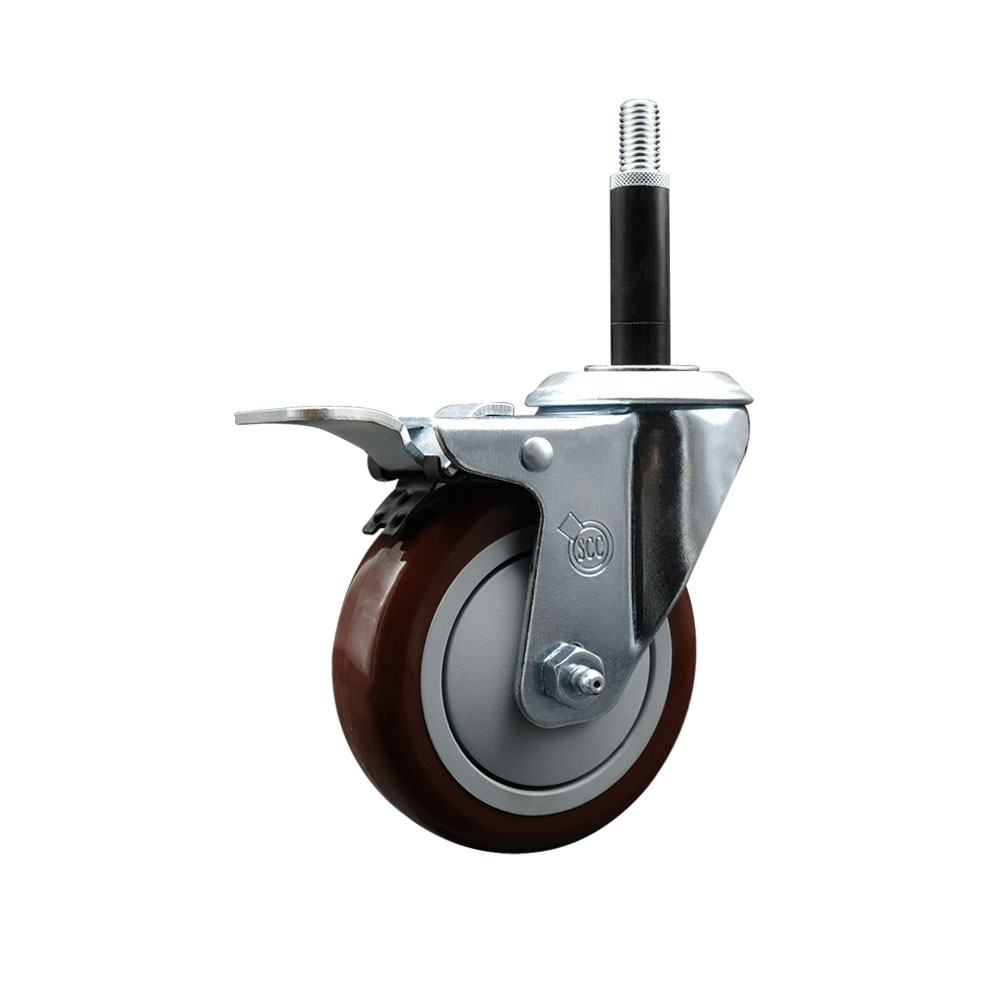 SCC-EXTTL20S414-PPUB-MRN-34 Polyurethane Expanding Stem Swivel Caster with 4 in. Maroon Wheel & 0.75 in. Stem & Total Locking Brake
