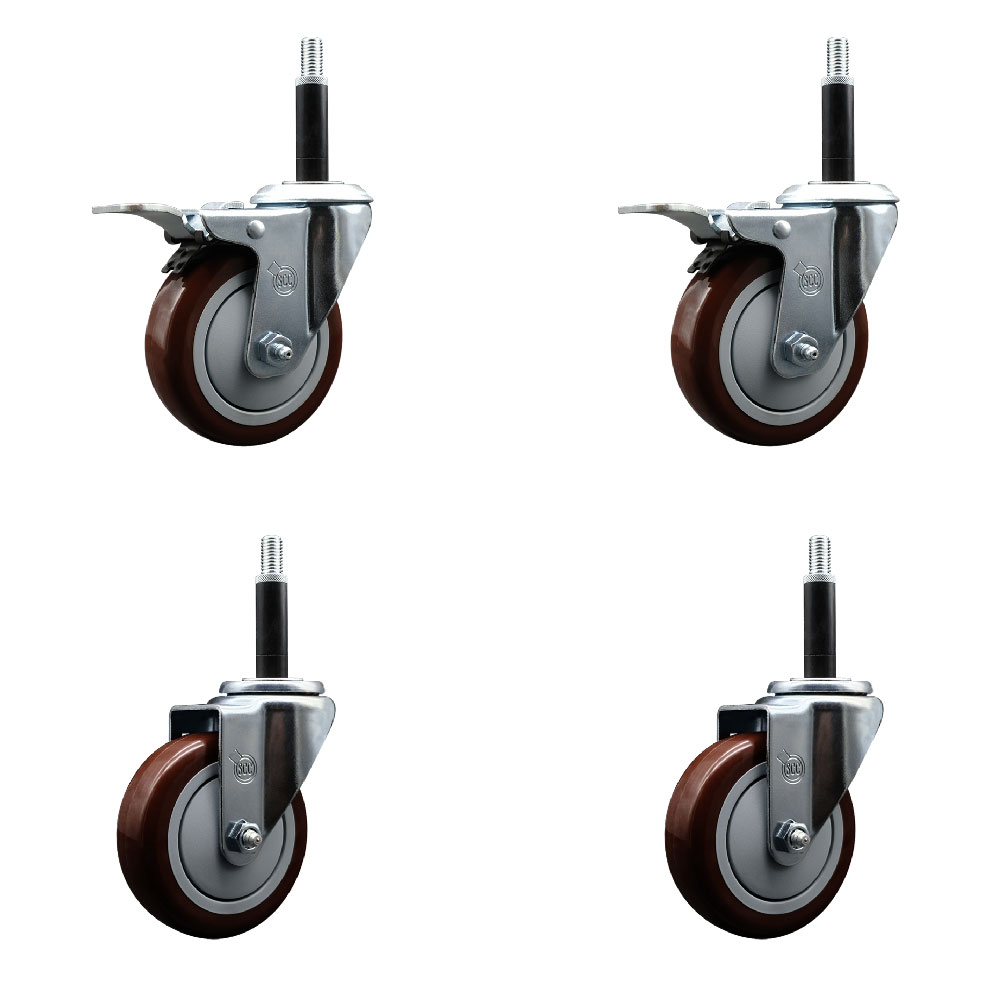 SCC-EXTTL20S414-PPUB-MRN-2-S-2-34 Polyurethane Swivel Expanding Stem Caster with 4 in. Maroon Wheels & 0.75 in. Stems - Set of 4