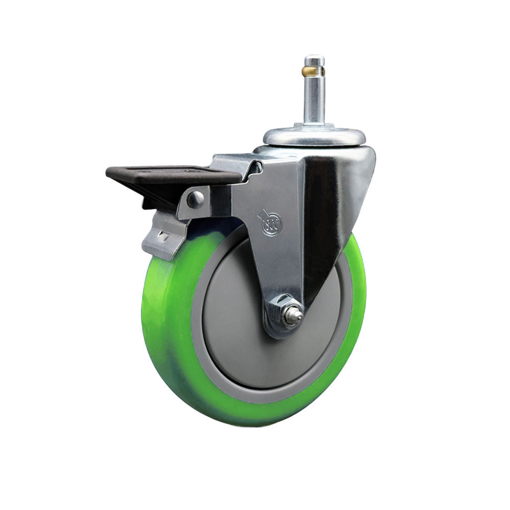 SCC-GR20S514-PPUB-GRN-PLB-716138 Polyurethane Swivel Grip Ring Stem Caster with 5 x 1.25 in. Green Wheel & 0.43 in. Stem & Posi Locking Brake
