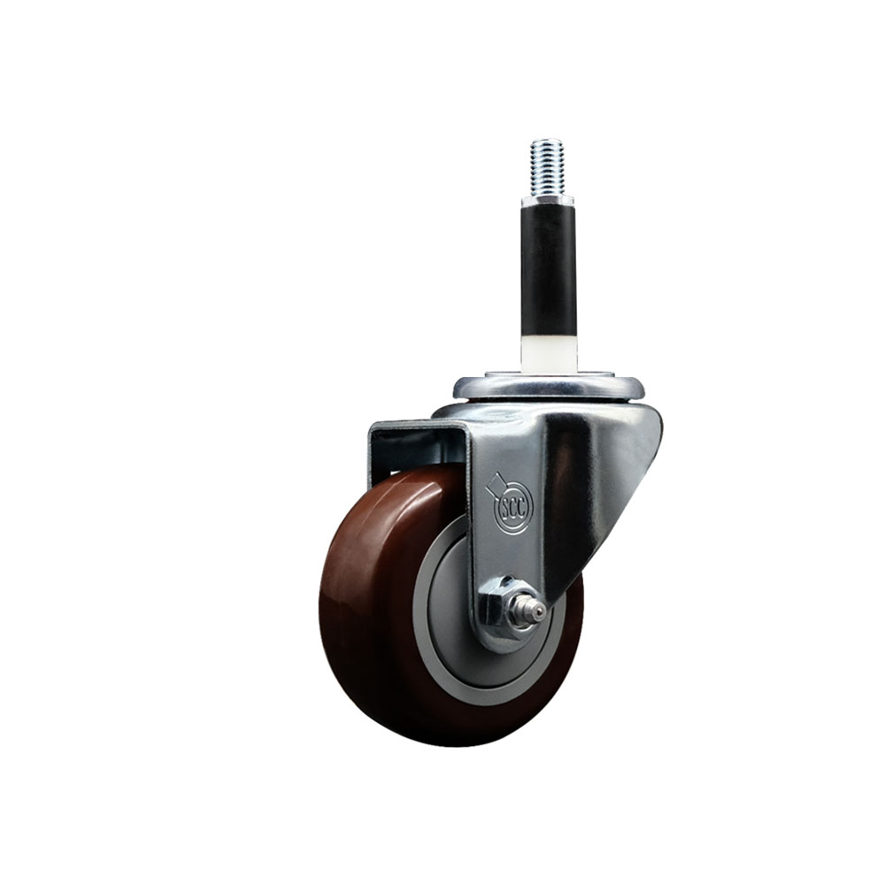 SCC-EX20S314-PPUB-MRN-78 Polyurethane Expanding Stem Swivel Caster with 3 in. Maroon Wheel & 0.87 in. Stem