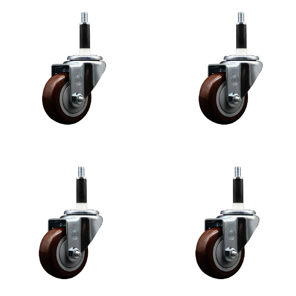 SCC-EX20S314-PPUB-MRN-78-4 Polyurethane Swivel Expanding Stem Caster with 3 in. Maroon Wheels & 0.87 in. Stems - Set of 4