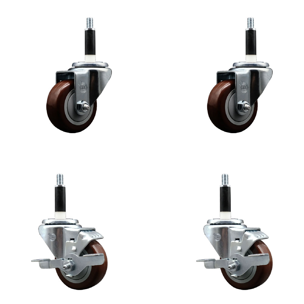 SCC-EX20S314-PPUB-MRN-2-TLB-2-78 Polyurethane Swivel Expanding Stem Caster with 3 in. Maroon Wheels & 0.87 in. Stems - Set of 4