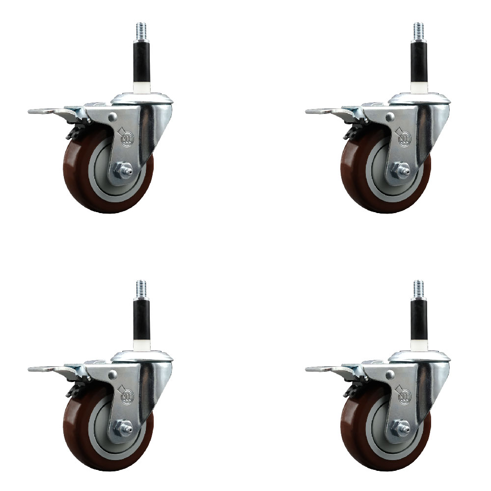 SCC-EXTTL20S3514-PPUB-MRN-78-4 Polyurethane Swivel Expanding Stem Caster with 3.5 in. Maroon Wheels & 0.87 in. Stems - Set of 4