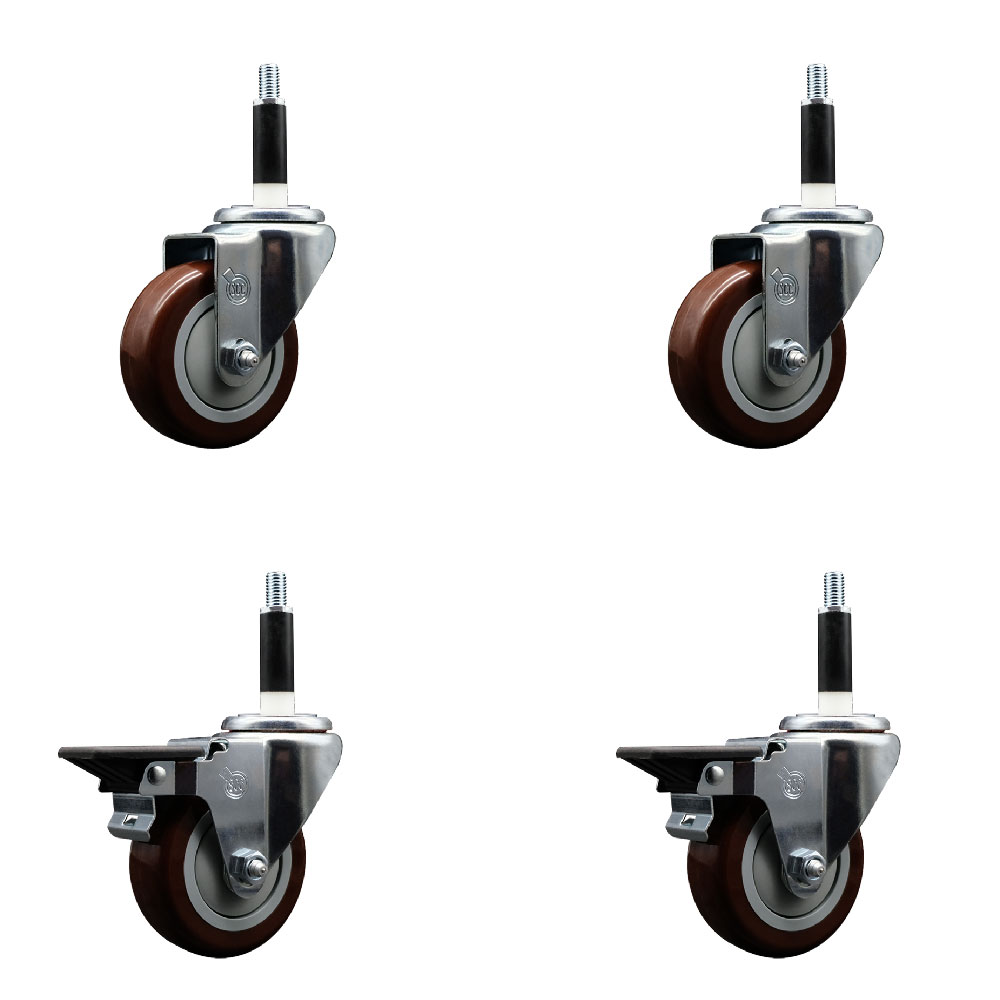 SCC-EX20S3514-PPUB-MRN-2-PLB-2-78 Polyurethane Swivel Expanding Stem Caster with 3.5 in. Maroon Wheels & 0.87 in. Stems - Set of 4