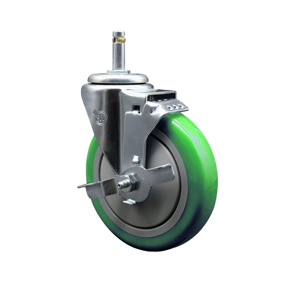 SCC-GR20S514-PPUB-GRN-TLB-716138 Polyurethane Swivel Grip Ring Stem Caster with 5 x 1.25 in. Green Wheel & 0.43 in. Stem & Top Locking Brake