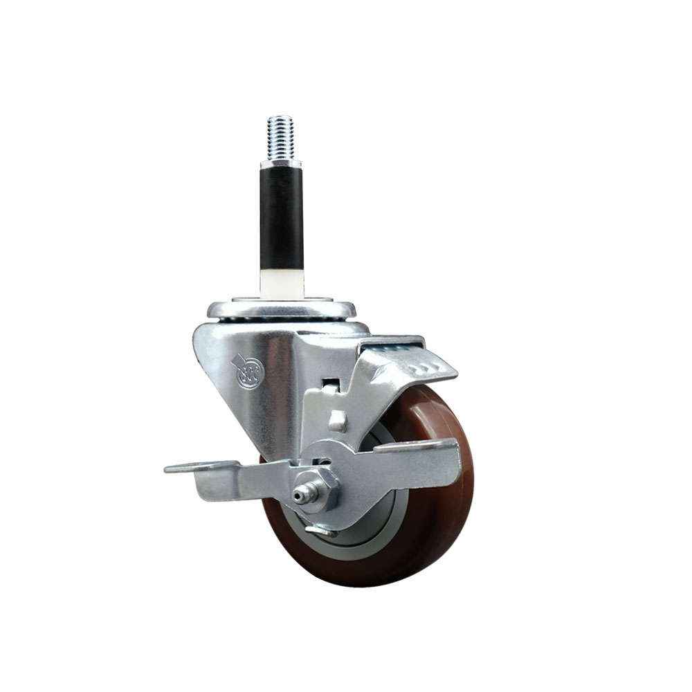 Stainless Steel Swivel Caster - Maroon - 3 in. Wheel - Top Locking Brake - 300 lbs Capacity