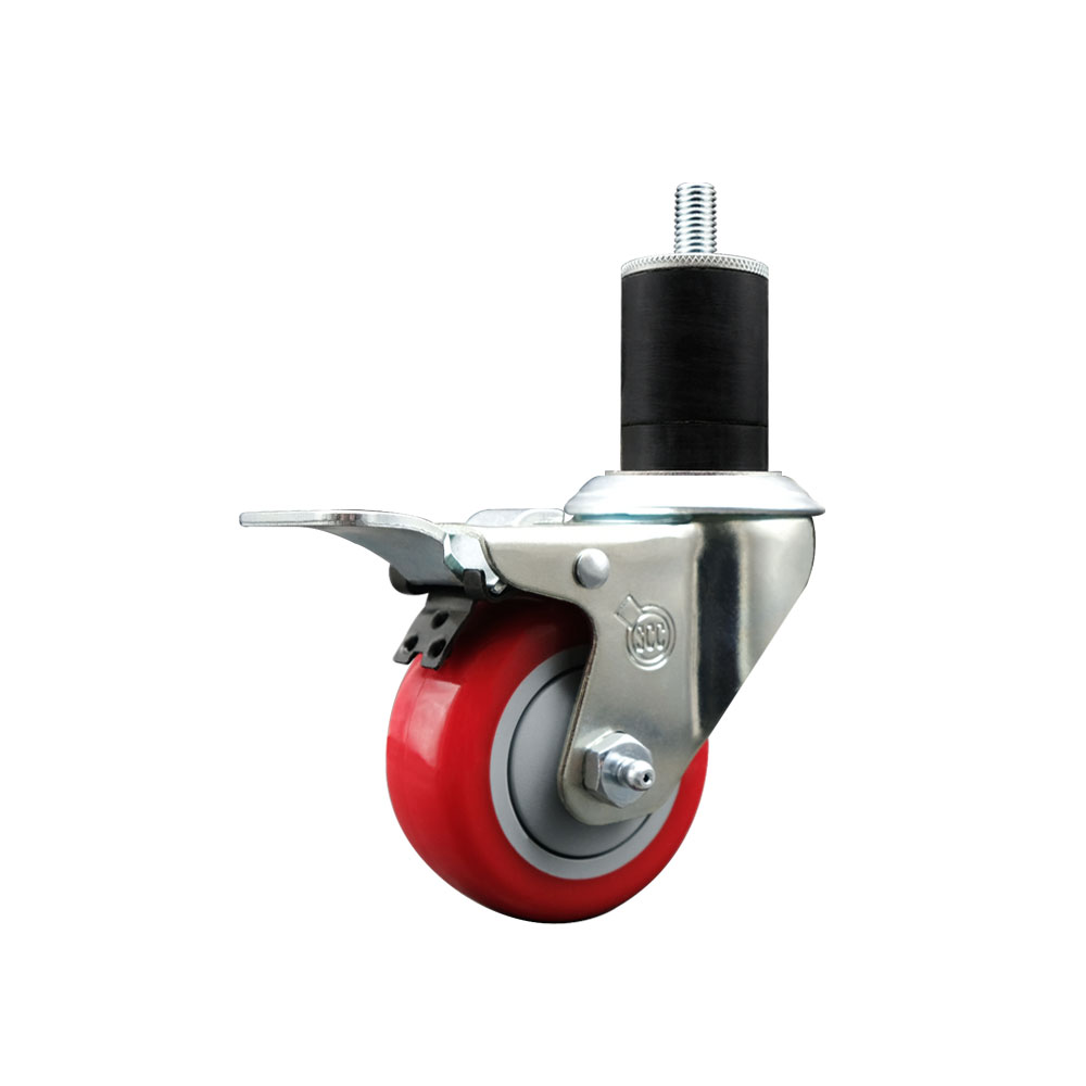 SCC-EXTTL20S314-PPUB-RED-134 Polyurethane Expanding Stem Swivel Caster with 3 in. Red Wheel & 1.75 in. Stem & Total Locking Brake