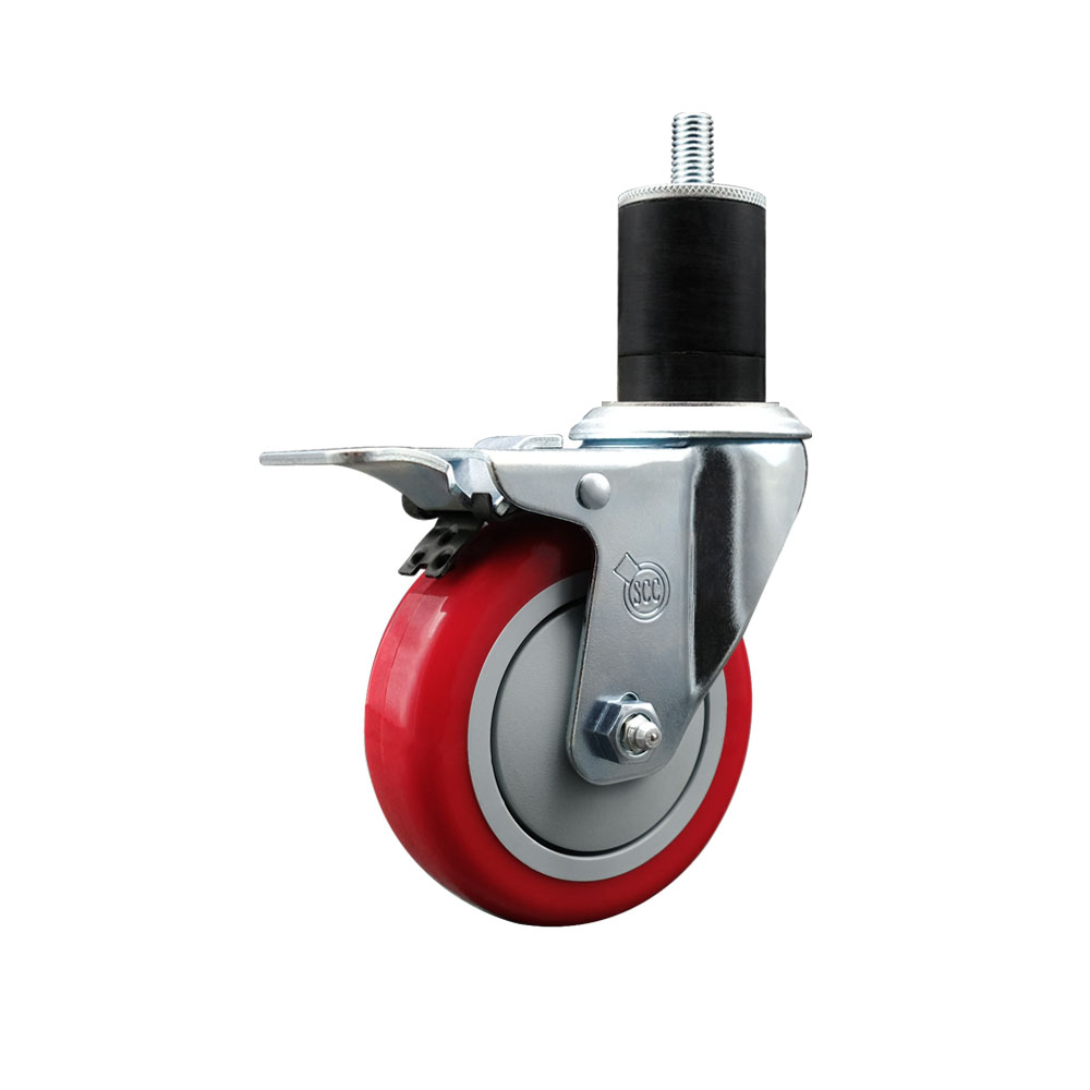 SCC-EXTTL20S414-PPUB-RED-134 Polyurethane Expanding Stem Swivel Caster with 4 in. Red Wheel & 1.75 in. Stem & Total Locking Brake
