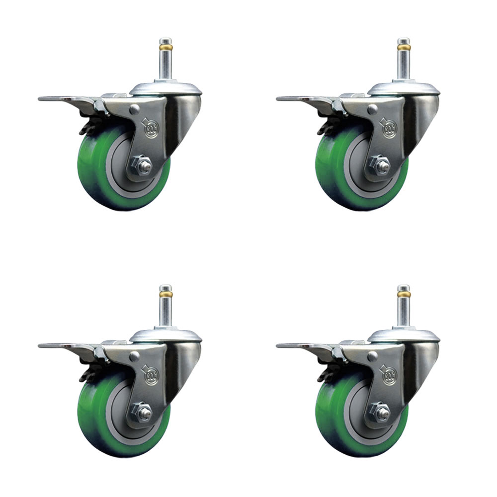 SCC-GRTTL20S314-PPUB-GRN-716138-4 Polyurethane Swivel Grip Ring Stem Caster with 3 x 1.25 in. Green Wheels & 0.43 in. Stems - Set of 4