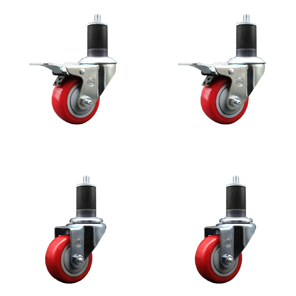 SCC-EXTTL20S314-PPUB-RED-2-S-2-158 Polyurethane Swivel Expanding Stem Caster with 3 in. Red Wheels & 1.63 in. Stems - Set of 4