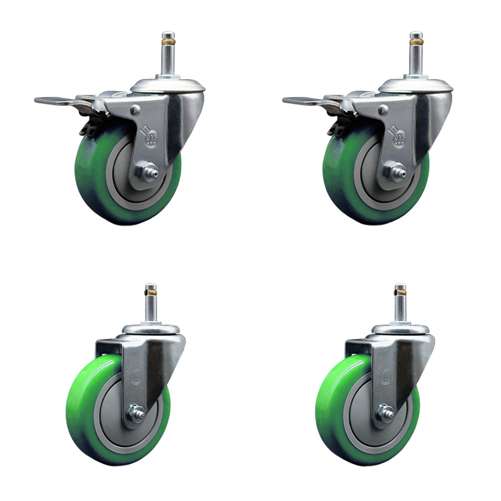 SCC-GRTTL20S414-PPUB-GRN-716138-2-S-2 Polyurethane Swivel Grip Ring Stem Caster with 4 x 1.25 in. Green Wheels & 0.43 in. Stems - Set of 4
