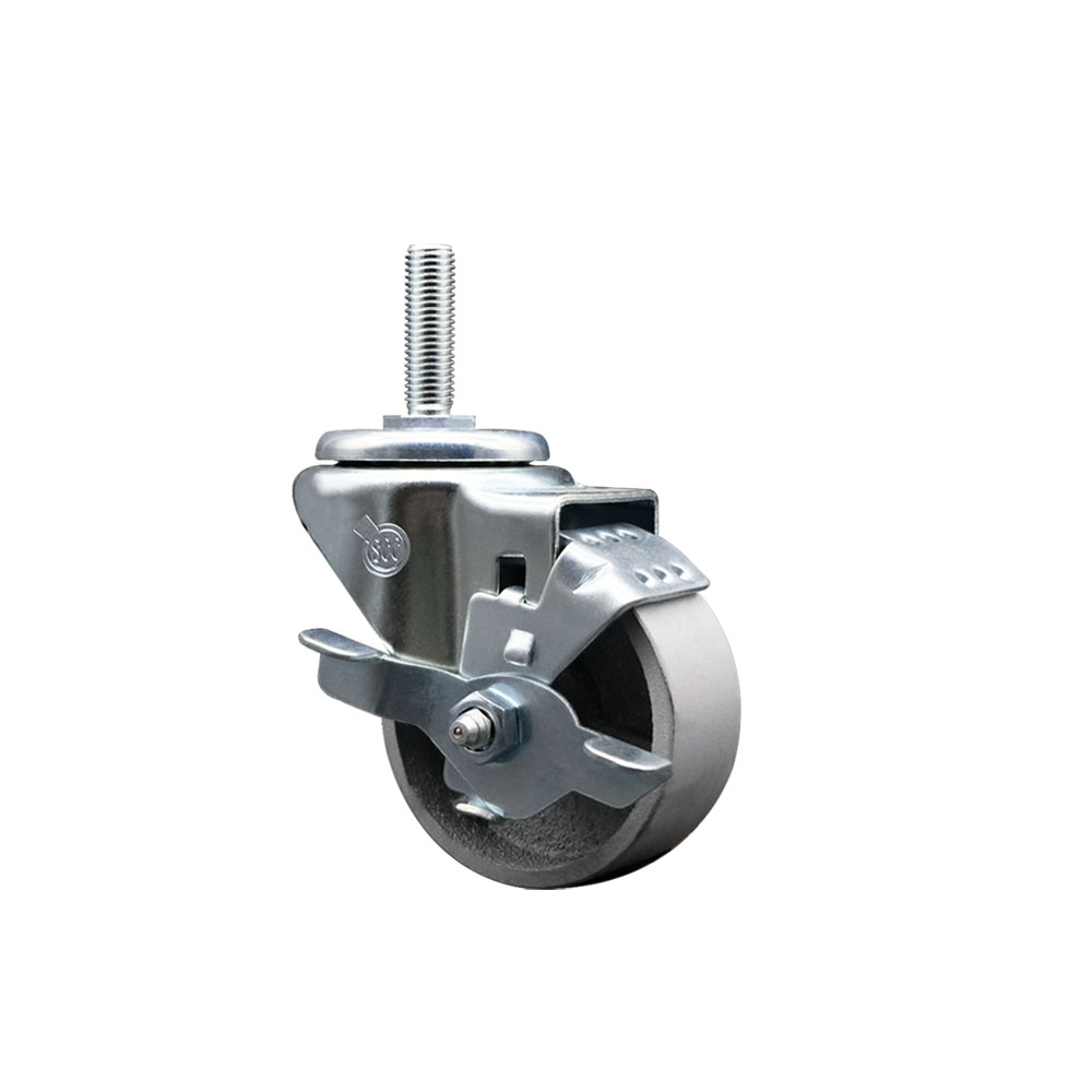 SCC-TS20S314-SSS-TLB-34212 Semi Steel Cast Iron Swivel Threaded Stem Caster with 3 x 1.25 in. Silver Wheel & 0.75 in. Stem & Top Locking Brake