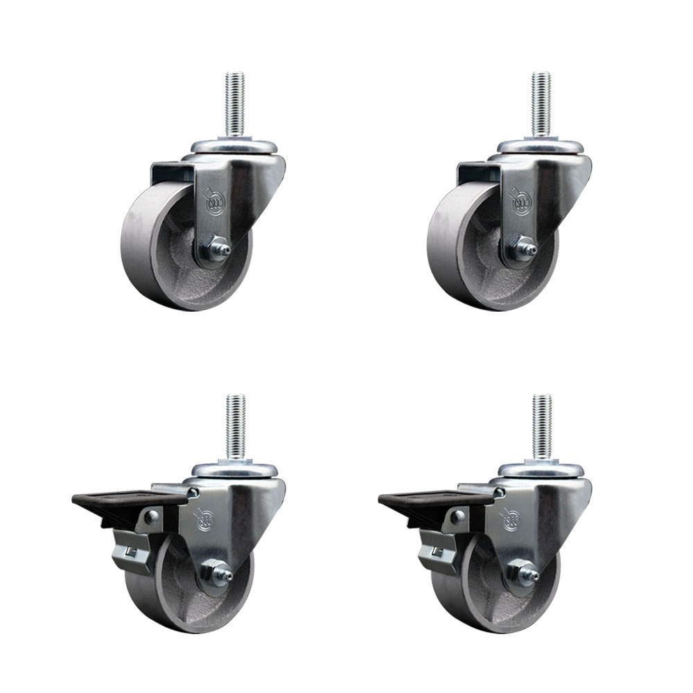 SCC-TS20S314-SSS-34212-2-PLB-2 Semi Steel Cast Iron Swivel Threaded Stem Caster with 3 x 1.25 in. Silver Wheels & 0.75 in. Stems - Set of 4
