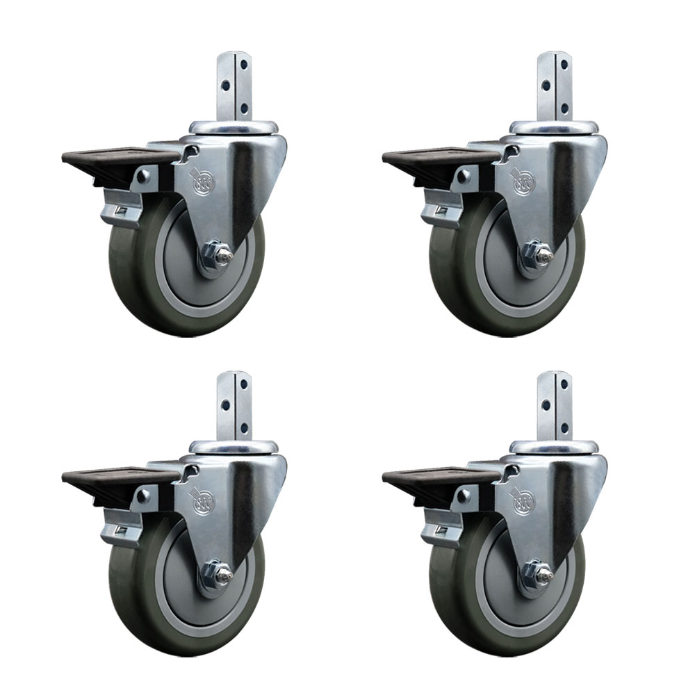 Swivel Square Stem Caster with 4 x 1.25 in. Gray Poly Wheel, 0.87 x 2 in. Square Stem with 3 0.26 in. Diameter Mounting Holes - Set of 4