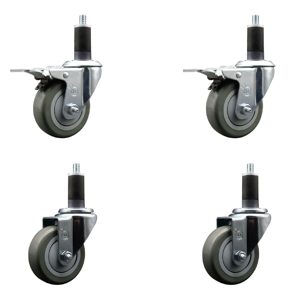 SCC-SSEXTTL20S3514-PPUB-2-S-2-114 Stainless Steel Polyurethane Swivel Expanding Stem Caster with 3.5 in. Gray Wheels & 1.25 in. Stems - Set of 4