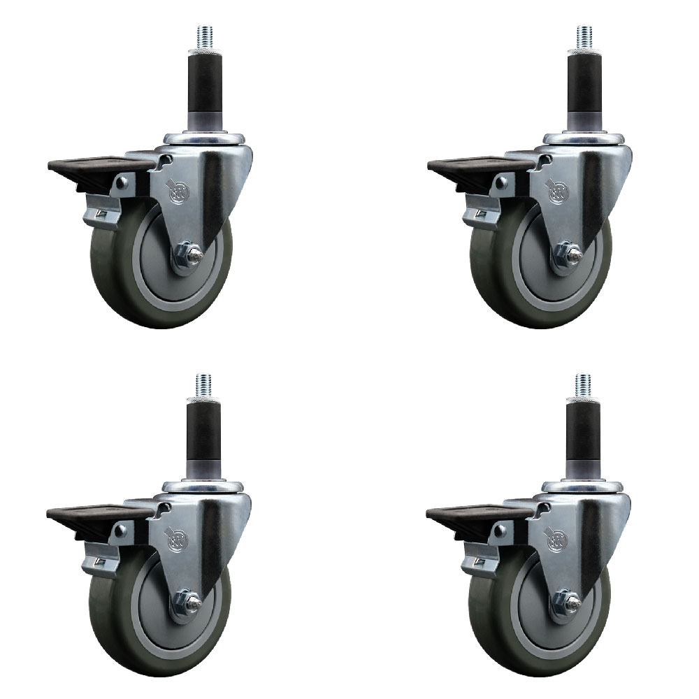 SCC-EX20S414-PPUB-PLB-118-4 Polyurethane Swivel Expanding Stem Caster with 4 in. Gray Wheels & 1.13 in. Stems - Set of 4