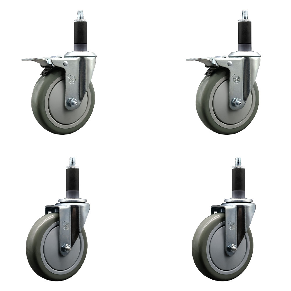 SCC-SSEXTTL20S514-PPUB-2-S-2-118 Stainless Steel Polyurethane Swivel Expanding Stem Caster with 5 in. Gray Wheels & 1.13 in. Stems - Set of 4