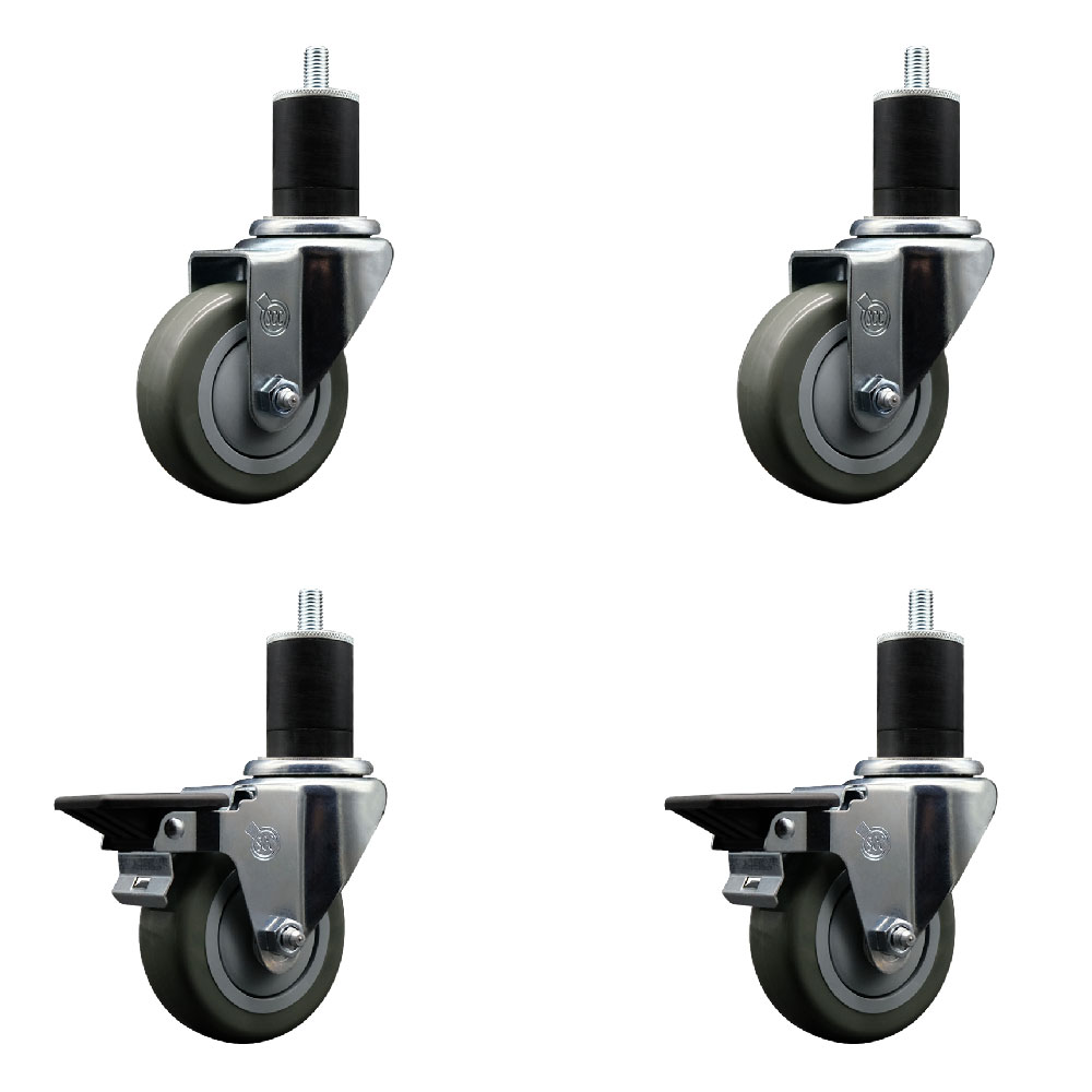 SCC-EX20S3514-PPUB-2-PLB-2-134 Polyurethane Swivel Expanding Stem Caster with 3.5 in. Gray Wheels & 1.75 in. Stems - Set of 4