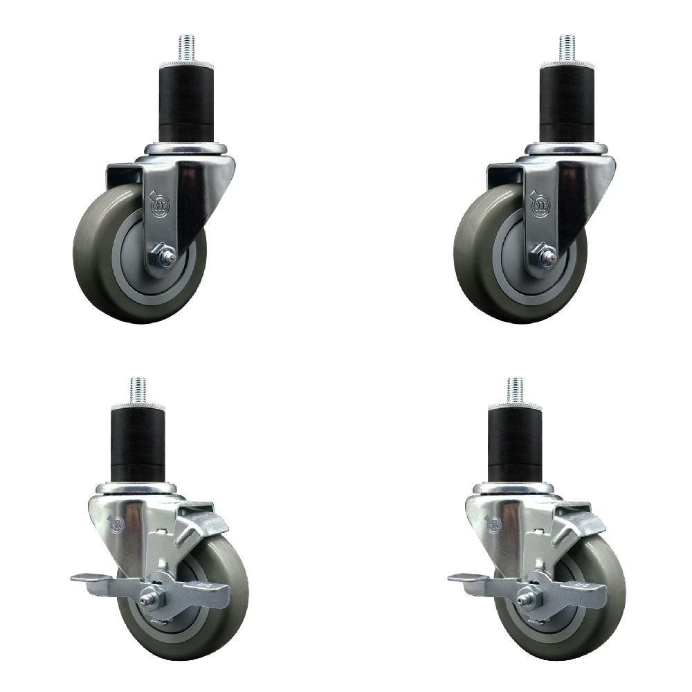SCC-EX20S3514-PPUB-2-TLB-2-134 Polyurethane Swivel Expanding Stem Caster with 3.5 in. Gray Wheels & 1.75 in. Stems - Set of 4