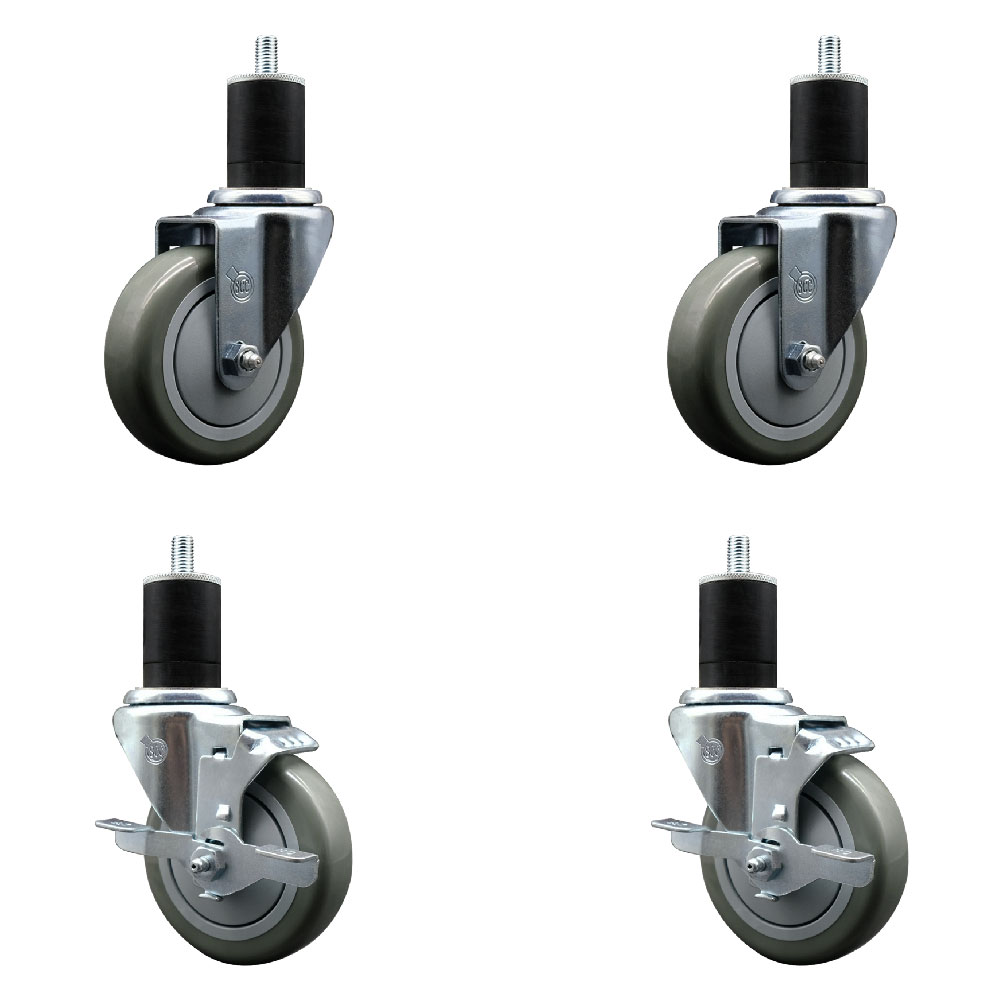 SCC-EX20S414-PPUB-2-TLB-2-134 Polyurethane Swivel Expanding Stem Caster with 4 in. Gray Wheels & 1.75 in. Stems - Set of 4