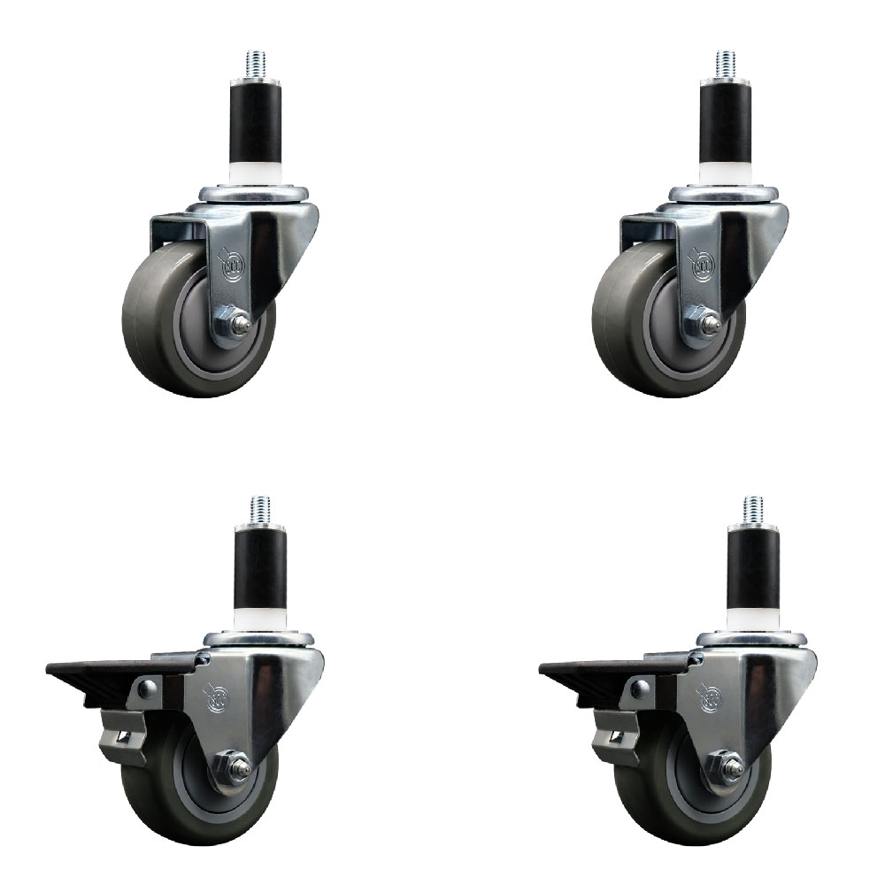 SCC-EX20S314-PPUB-2-PLB-2-138 Polyurethane Swivel Expanding Stem Caster with 3 in. Gray Wheels & 1.38 in. Stems - Set of 4