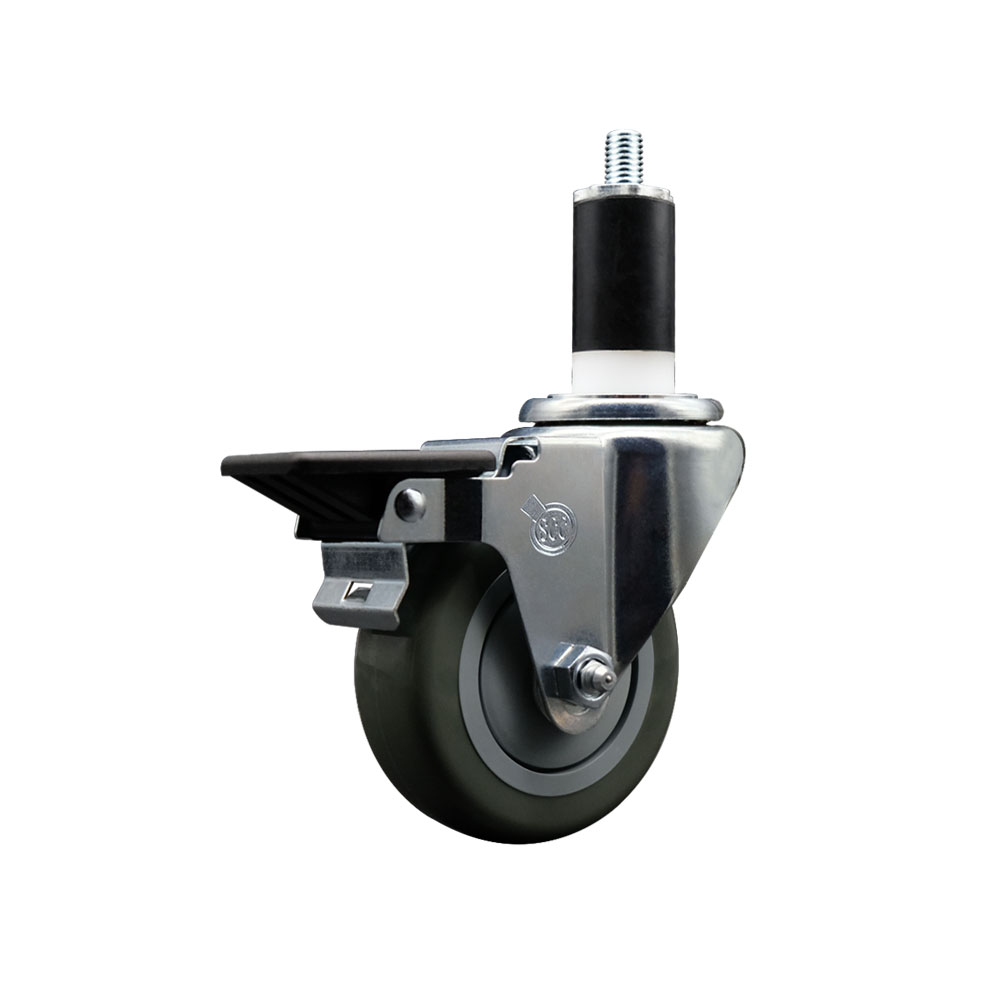 SCC-EX20S3514-PPUB-PLB-138 Polyurethane Expanding Stem Swivel Caster with 3.5 in. Gray Wheel & 1.38 in. Stem & Posi Locking Brake