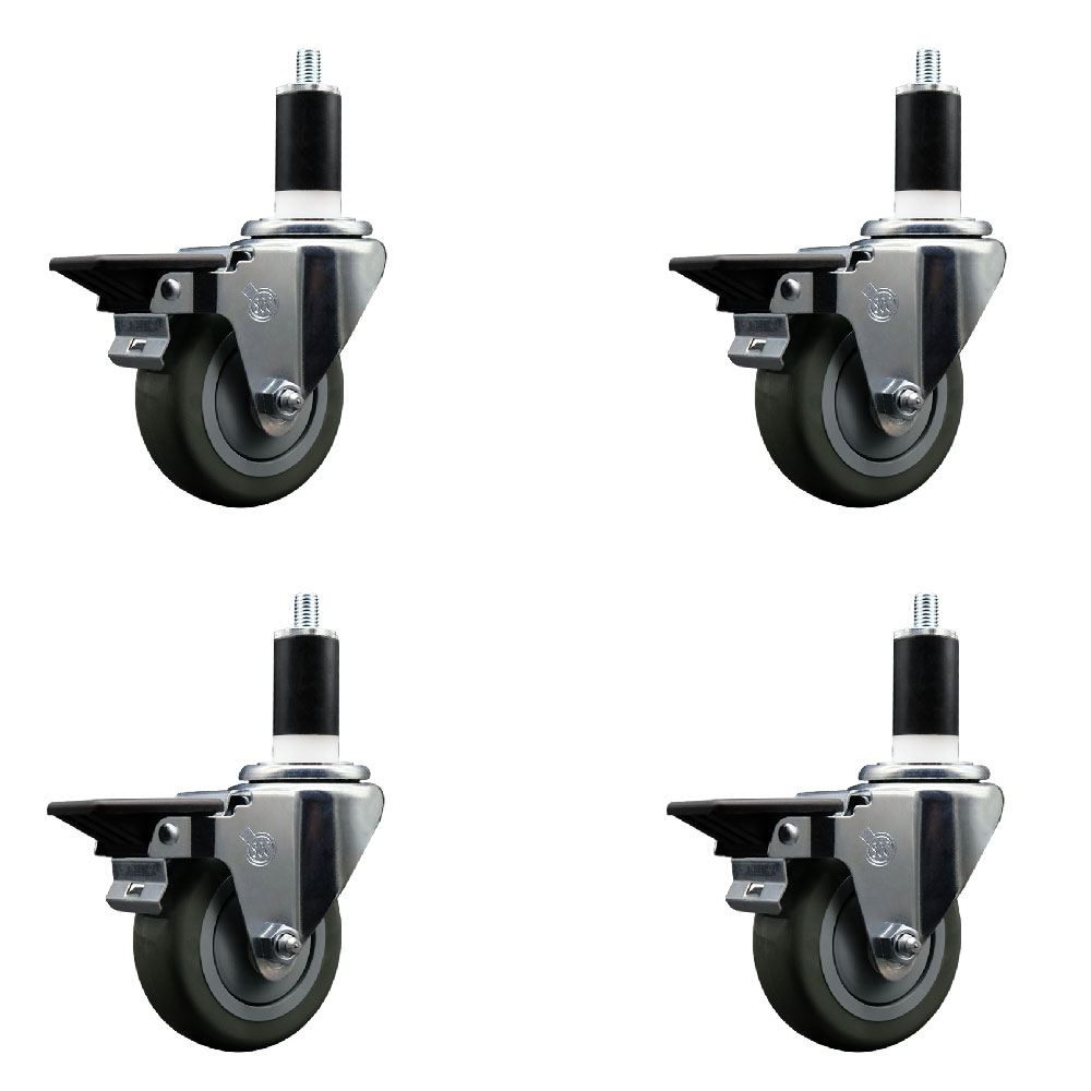 SCC-EX20S3514-PPUB-PLB-138-4 Polyurethane Swivel Expanding Stem Caster with 3.5 in. Gray Wheels & 1.38 in. Stems - Set of 4