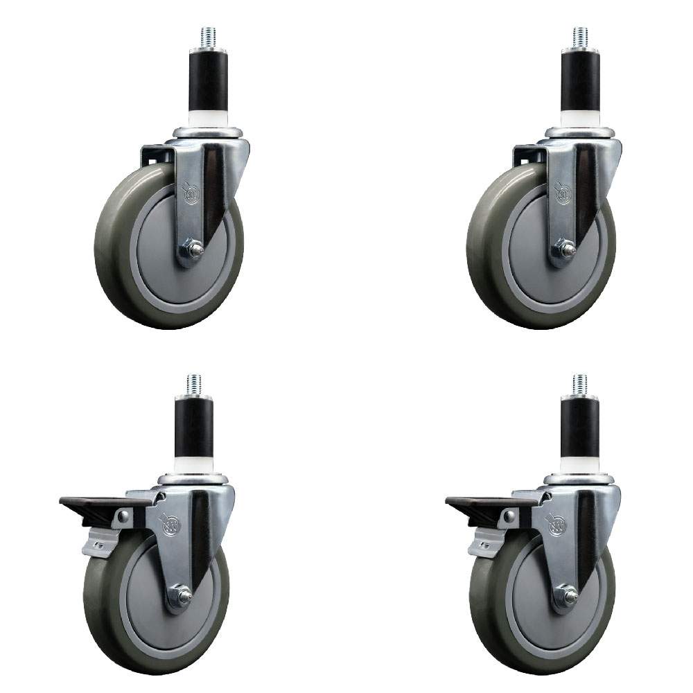 SCC-EX20S514-PPUB-2-PLB-2-138 Polyurethane Swivel Expanding Stem Caster with 5 in. Gray Wheels & 1.38 in. Stems - Set of 4