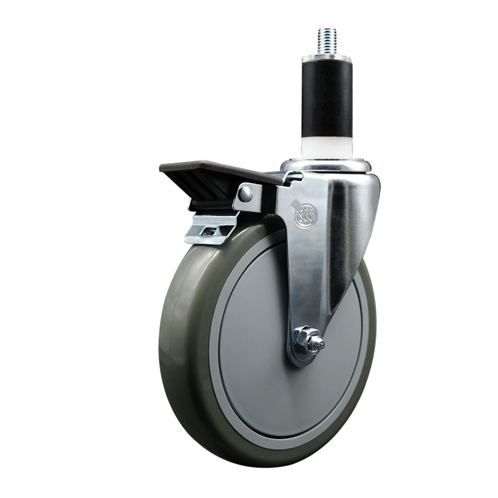 SCC-EX20S614-PPUB-PLB-138 Polyurethane Expanding Stem Swivel Caster with 6 in. Gray Wheel & 1.38 in. Stem & Posi Locking Brake