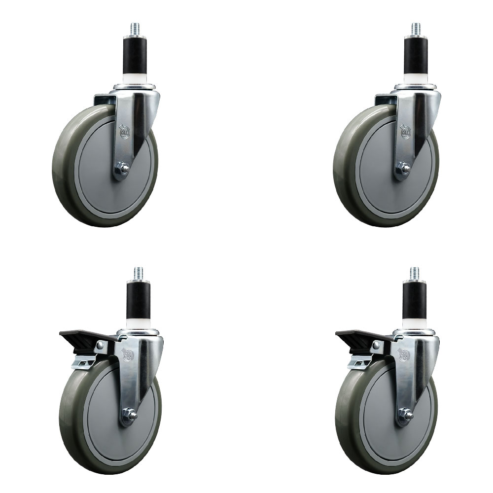 SCC-EX20S614-PPUB-2-PLB-2-138 Polyurethane Swivel Expanding Stem Caster with 6 in. Gray Wheels & 1.38 in. Stems - Set of 4