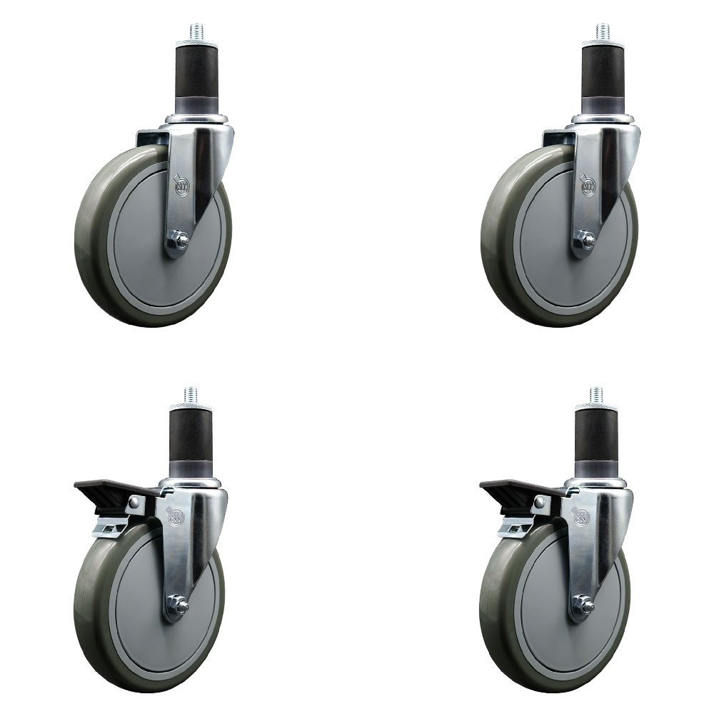 SCC-EX20S614-PPUB-2-PLB-2-158 Polyurethane Swivel Expanding Stem Caster with 6 in. Gray Wheels & 1.63 in. Stems - Set of 4