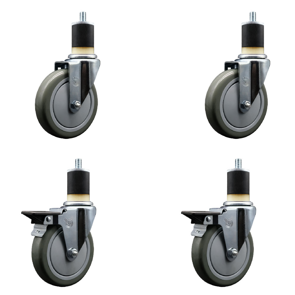 SCC-EX20S514-PPUB-2-PLB-2-178 Polyurethane Swivel Expanding Stem Caster with 5 in. Gray Wheels & 1.87 in. Stems - Set of 4