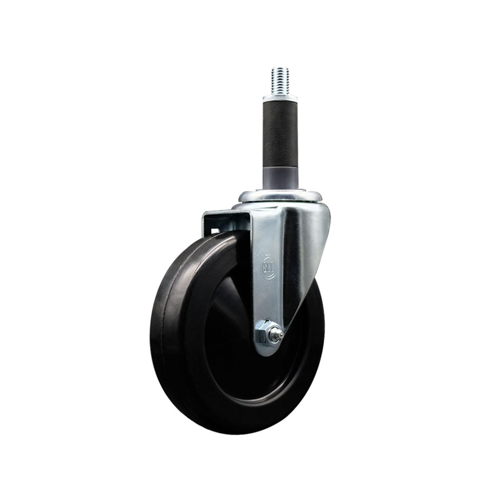 SCC-SSEX20S514-SRS-1 Stainless Steel Soft Rubber Expanding Stem Swivel Caster with 5 in. Black Wheel & 1 in. Stem