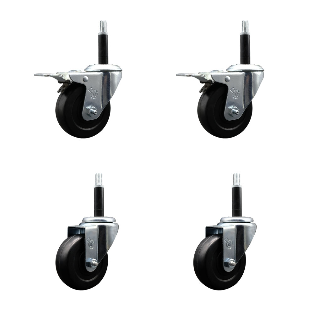 SCC-EXTTL20S3514-SRS-2-S-2-34 Soft Rubber Swivel Expanding Stem Caster with 3.5 in. Black Wheels & 0.75 in. Stems - Set of 4