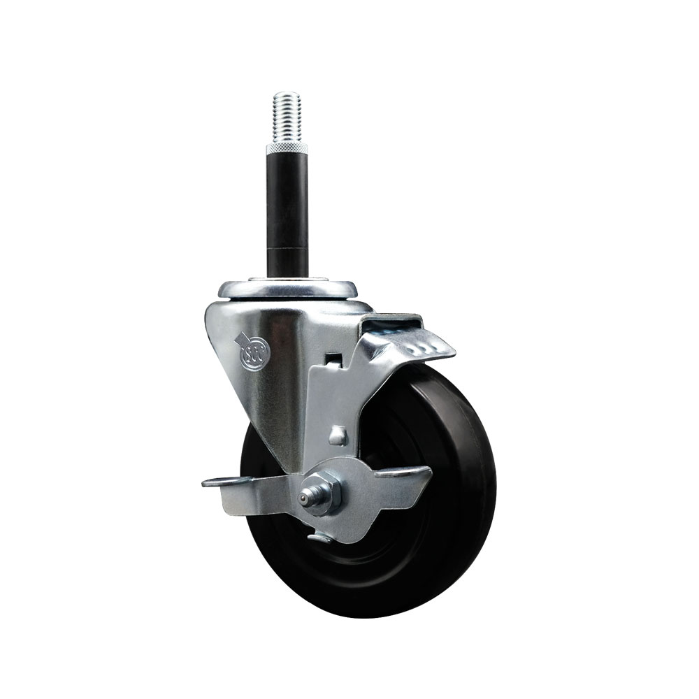 SCC-EX20S414-SRS-TLB-34 Soft Rubber Expanding Stem Swivel Caster with 4 in. Black Wheel & 0.75 in. Stem & Top Locking Brake