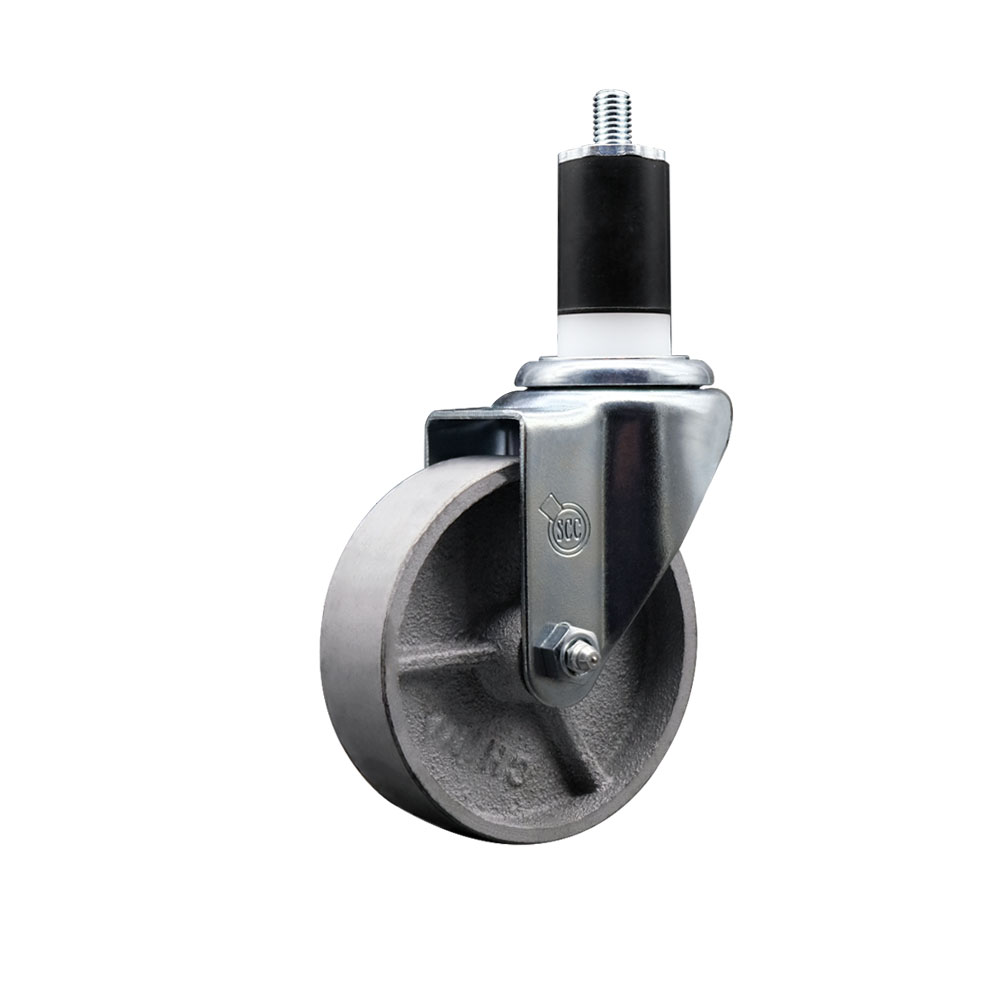 SCC-EX20S415-SSR-112 Semi Steel Cast Iron Swivel Expanding Stem Caster with Roller Bearing 4 x 1.5 in. Silver Wheel & 1.5 in. Stem