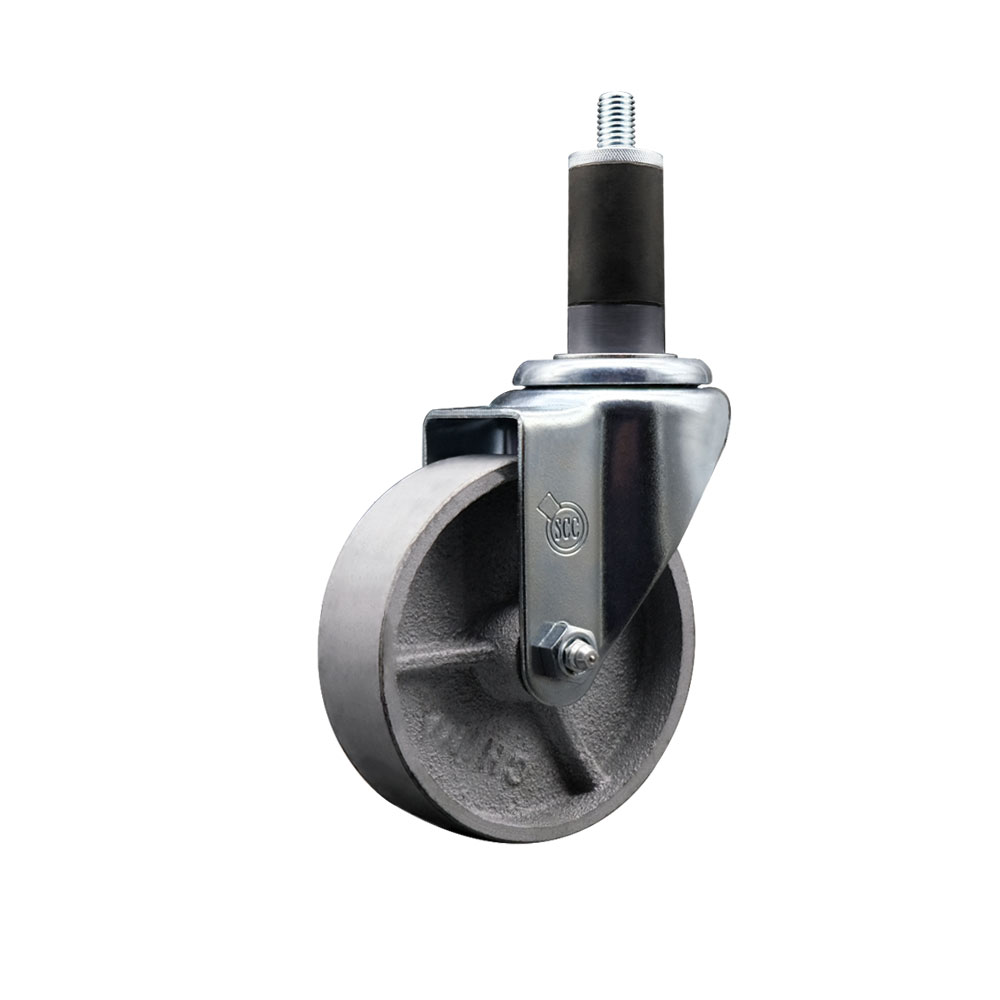 SCC-EX20S415-SSR-114 Semi Steel Cast Iron Swivel Expanding Stem Caster with Roller Bearing 4 x 1.5 in. Silver Wheel & 1.25 in. Stem