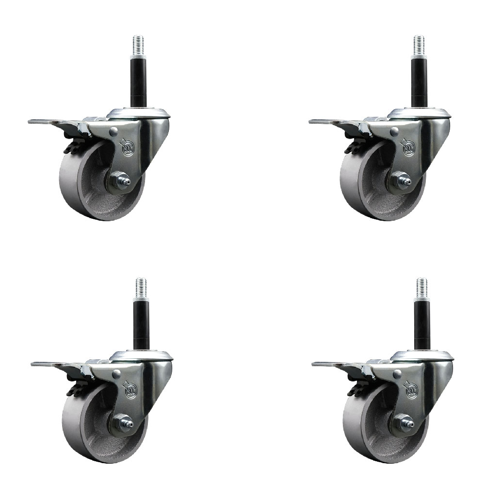 Swivel Expanding Stem Caster - Silver - Set of 4 - Total Lock Brakes