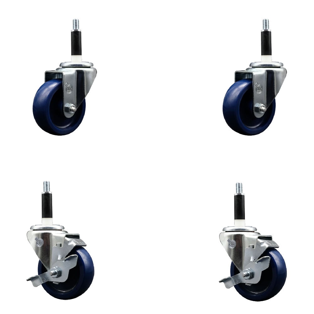 SCC-SSEX20S3514-SPUS-2-TLB-2-78 Stainless Steel Solid Polyurethane Swivel Expanding Stem Caster with 3.5 in. Blue Wheels & 0.87 in. Stems - Set of 4