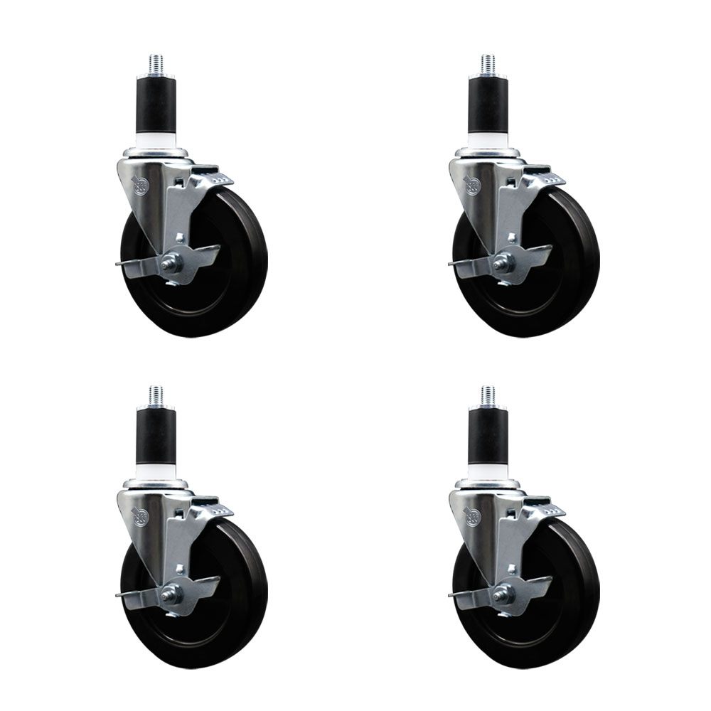 SCC-EX20S514-SRS-TLB-112-4 Soft Rubber Swivel Expanding Stem Caster with 5 in. Black Wheels & 1.5 in. Stems - Set of 4
