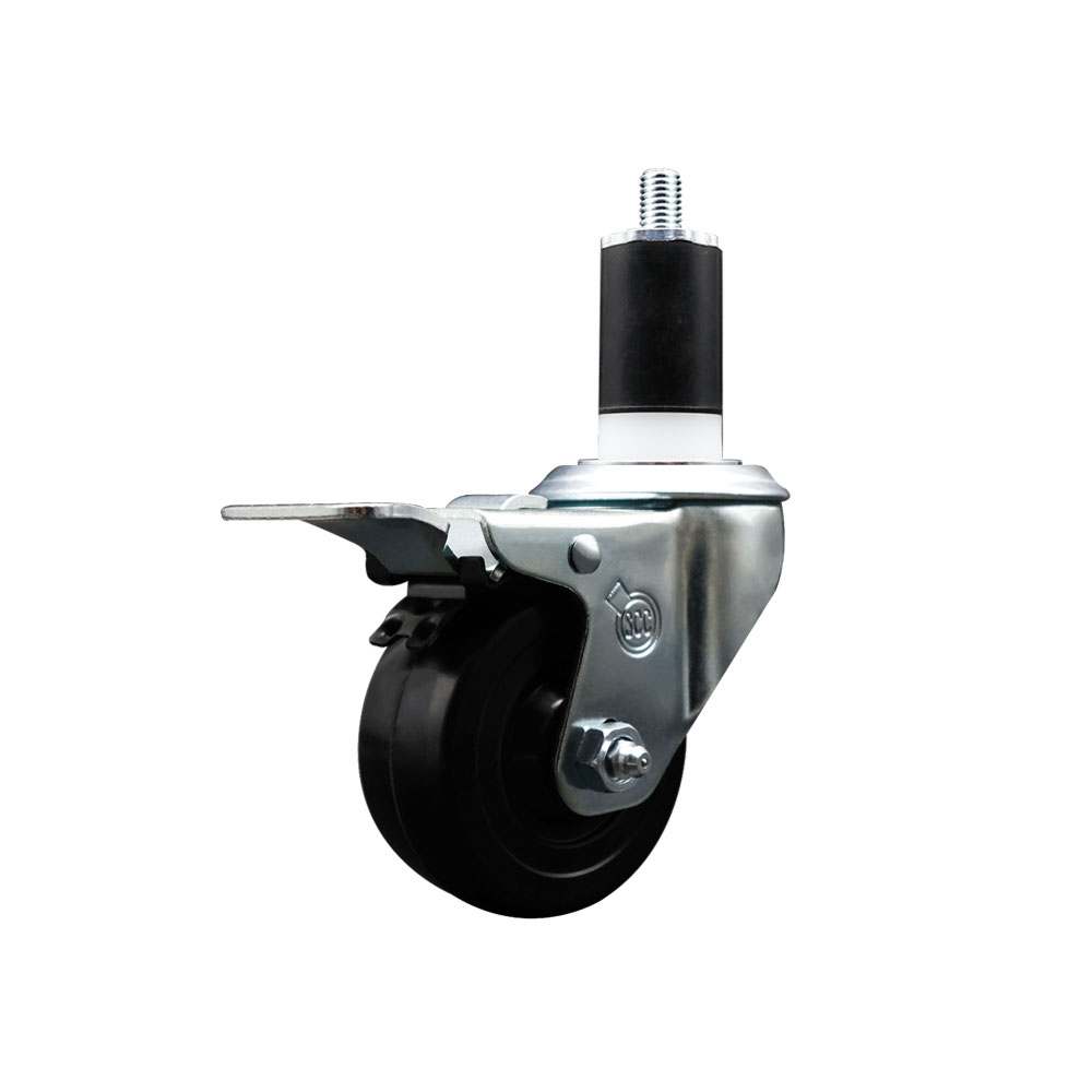 SCC-SSEXTTL20S314-SRS-112 Stainless Steel Soft Rubber Expanding Stem Swivel Caster with 3 in. Black Wheel & 1.5 in. Stem & Total Locking Brake