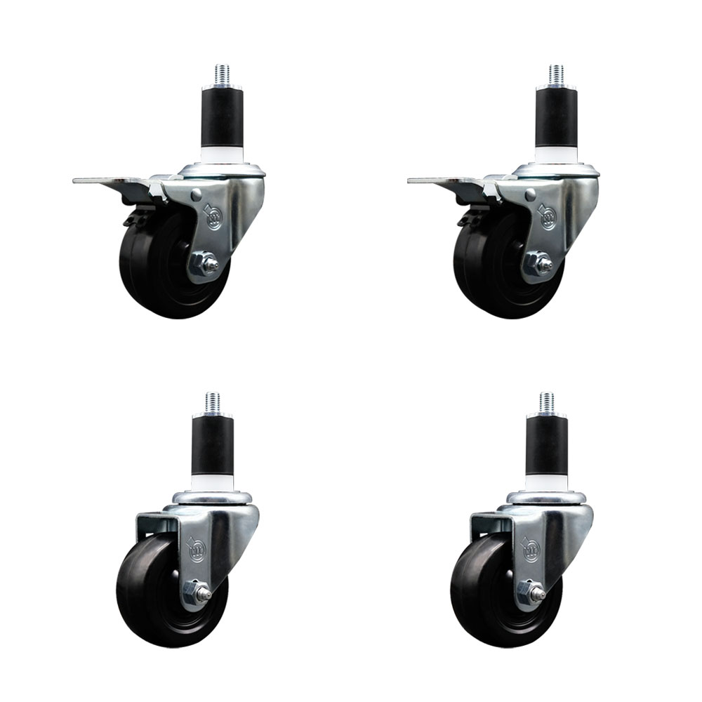 SCC-SSEXTTL20S314-SRS-2-S-2-112 Stainless Steel Soft Rubber Swivel Expanding Stem Caster with 3 in. Black Wheels & 1.5 in. Stems - Set of 4