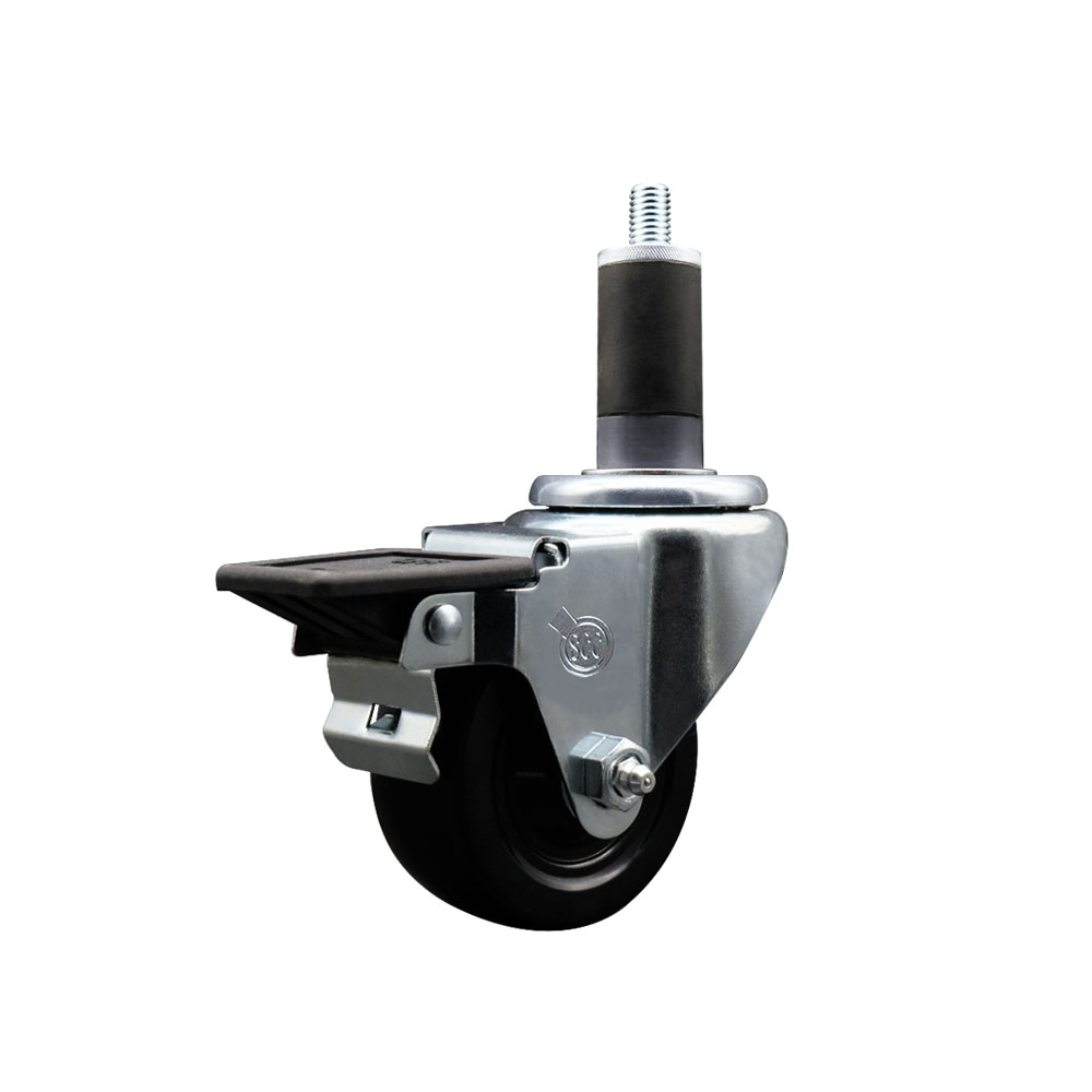 SCC-EX20S314-SRS-PLB-114 Soft Rubber Expanding Stem Swivel Caster with 3 in. Black Wheel & 1.25 in. Stem & Posi Locking Brake